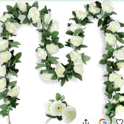 10PCS Fake Rose Garland, 7.5Ft Artificial Vines Flowers Hanging Rose Vine forfor Table Wedding Backdrop Arch Wall Party Mantle Festival Decor (White)