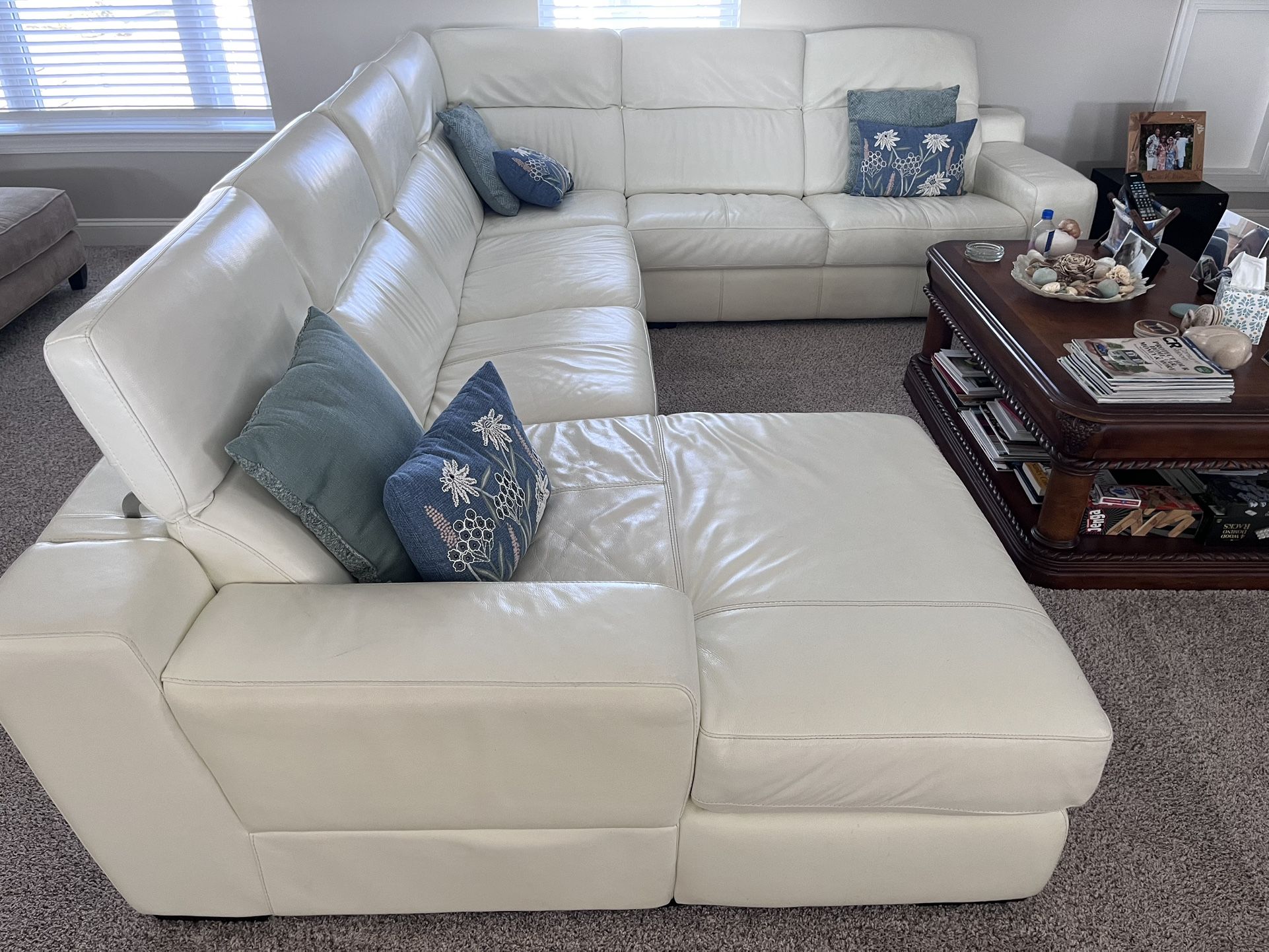 White Genuine Leather Sectional