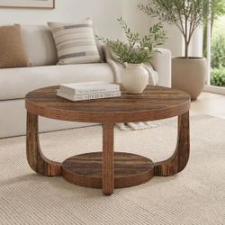 31.5" Coffee Table, Modern 2-Tier Circle Center Table with Storage