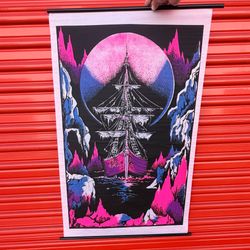 Vintage 1976 ICE SHIP Psychedelic UV Blacklight Poster 70s Pirate - Funky Ent. OG