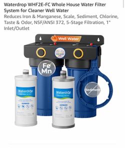 Waterdrop WHF2E-FC Whole House Water Filter System for Cleaner Well Water Reduces Iron & Manganese, Scale, Sediment, Chlorine, Taste & Odor, NSF/ANSI
