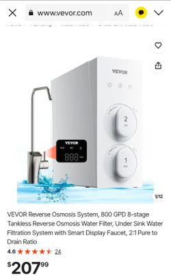 VEVOR Reverse Osmosis System, 800 GPD 8-stage Tankless Reverse Osmosis Water Filter, Under Sink Water Filtration System with Smart Display Faucet, 2:1