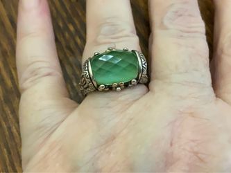 Barbara Bixby Sterling Silver 925/18K Gold Flower Ring Chrysoprase Doublet size7