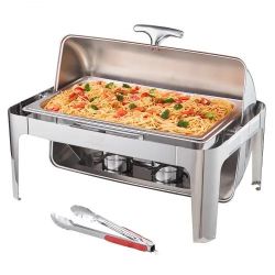 Roll Top Chafing Dish Buffet Complete Set, 8 Qt Stainless Steel Chafer with Full Size Pan, Rectangle
