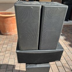 Speakers Set For Hi-fI  Left And Right, Bass, Center. All Black Brush Flat Finish