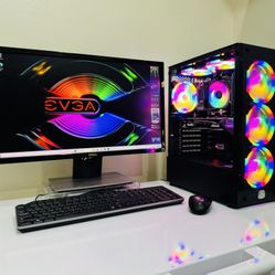 NEW  EVGA Gaming PC 8 Core I7 @3,6 GHz. GPU AMD RX580 4G.  256GB SSD / 2T HDD, 16G RAM. WIFI. USB3, 650W 80+ MODULAR PSU. 24”Monit. Keyb/Mouse. Win11P