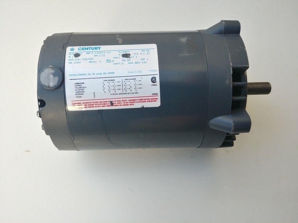 ELECTRIC MOTOR - 1/2 HP , 3PH , 1725 RPM - New - No Box