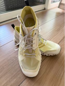 On running, lightweight women sneakers, light yellow /white, size 10