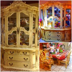 10 PIECES TOTAL"(1 TABLE,1 GLASS TABLE + 6 CHAIRS AND HUTCH 2 PIECES