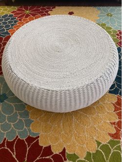 Round White Wicker Coffee Table