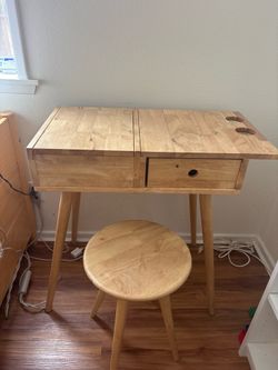 Solid Wood South Shore Sweedi Scandinavian Vanity Table & Stool Set