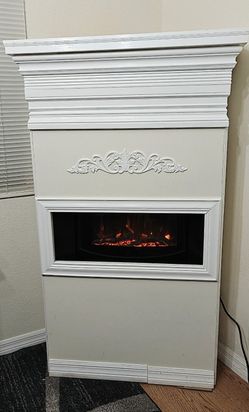 Curved 26" Electric Fireplace With Corner Tall Freestanding Mantle Cabinet
