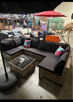 New 7 Pieces Wicker Outdoor Patio Furniture set Sectional Sofa Set ottoman table