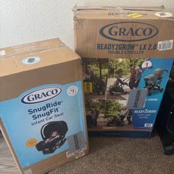 NEW! Graco Ready2Grow Double Stroller & Graco Sungride Snugfit Infant Car Seat 