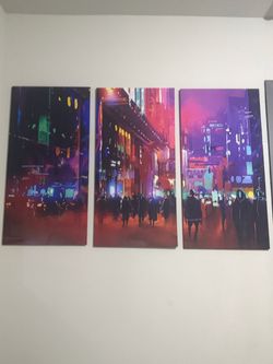 3 piece canvas wall art. Cyberpunk city