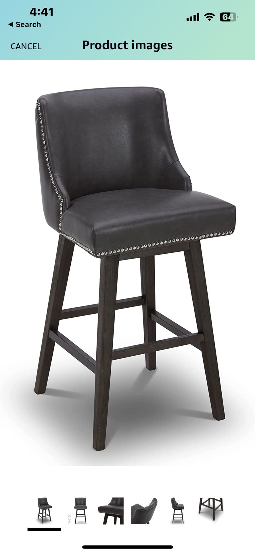 CHITA Counter Height Swivel Barstool,30" H Seat Height Upholstered Faux Leather Bar Stool,Retro Gray