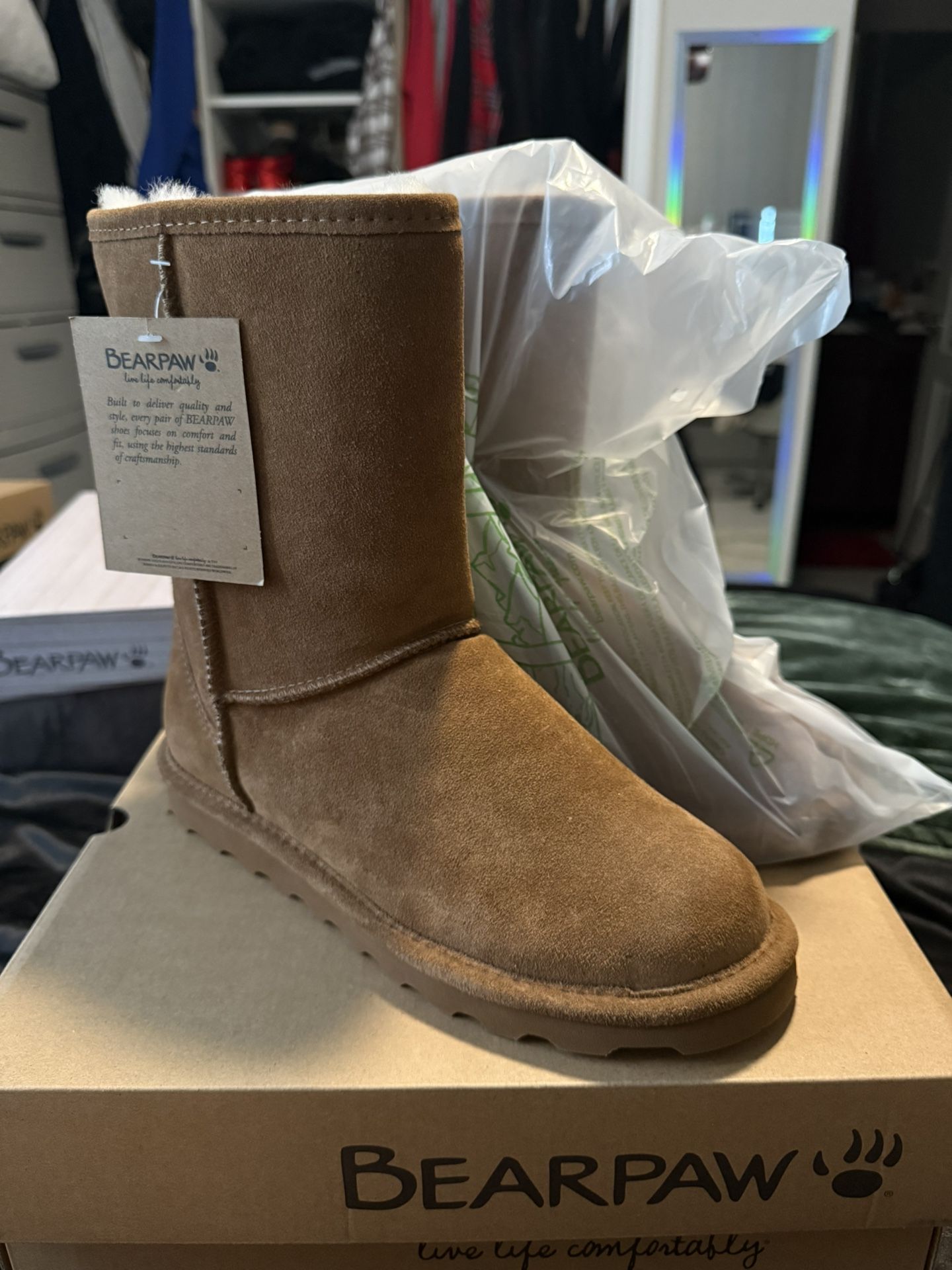 BearPaw boots, tan and suede. Size 7.