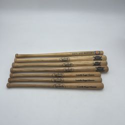 Lot Of 7 Louisville Slugger Museum Factory 16 18"  Wooden Mini Baseball Bats & Dave and Busters Bat 