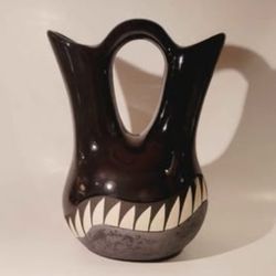 Navajo Native American Black Pottery Wedding Vase 8.25"H

