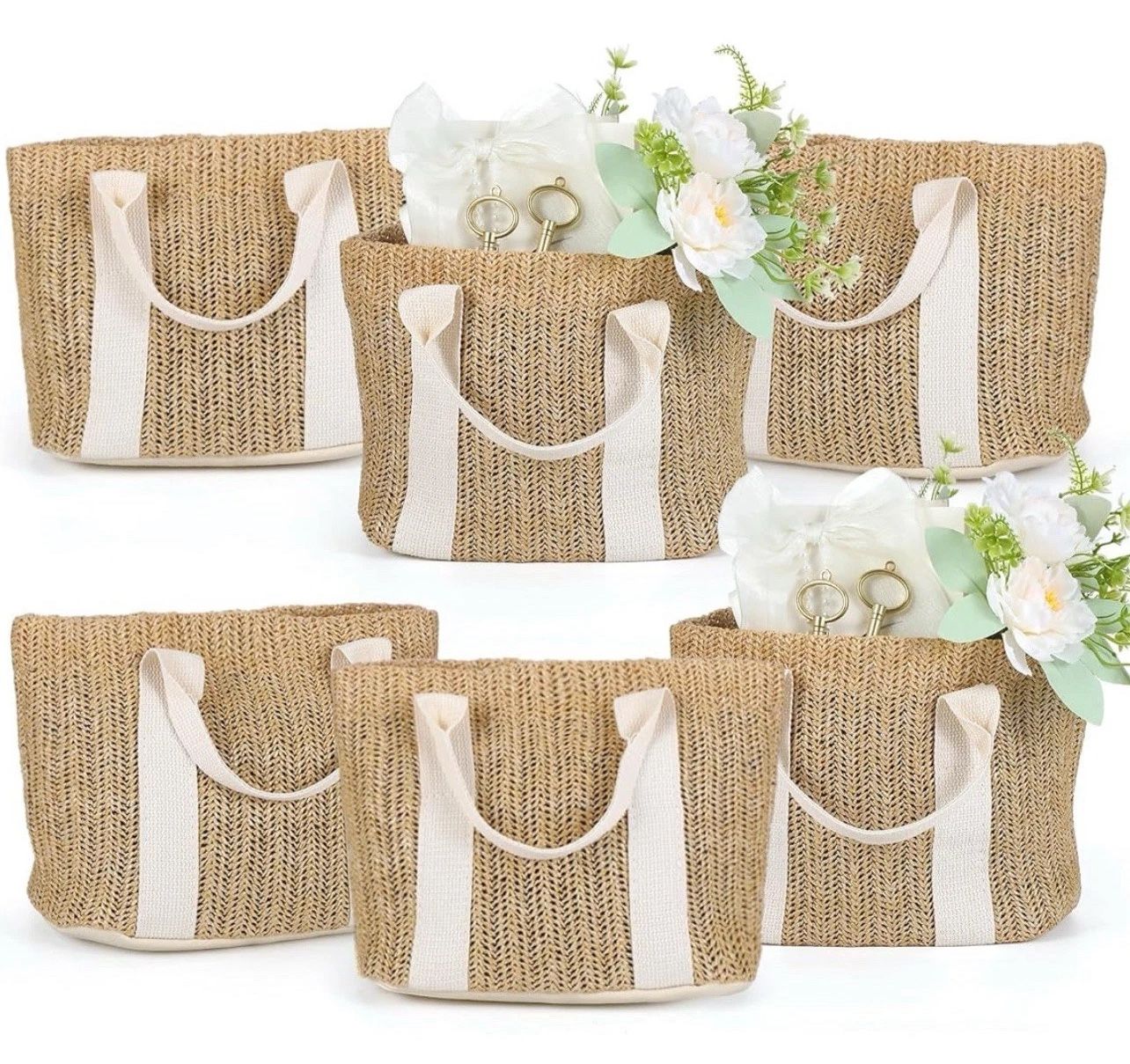 Pater 6 Pcs Straw Beach Tote Bags for Bachelorette Party