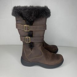 LL Bean Tall Nordic Casual Boots Brown Fur Trim Zip Waterproof Insulated Women 6