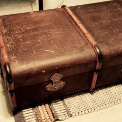 Great Antique Wood And Canvas/ Leather Travel Storage Trunk! 