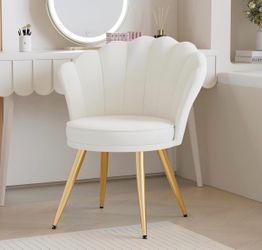 White Velvet Vanity Chair with Gold Legs