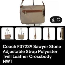 Coach F37239 Sawyer Stone Adjustable Strap Polyester Twill Leather Crossbody