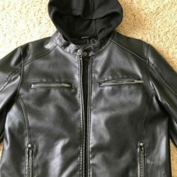 GUESS - MEN'S LEATHER JACKET WITH HOODIES