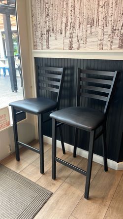 Black Metal Bar Stool with Upholstered Seat