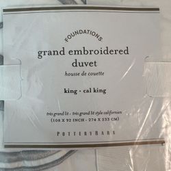 “S” Monogrammed Pottery Barn King Size Duvet & Sham NEVER Opened
