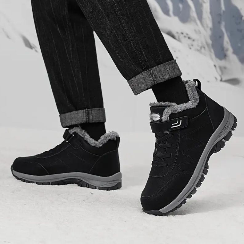 Warm Men's Outdoor Hiking Shoes - Winter Snow Boots with Plush Lining for Casual Walking Activities