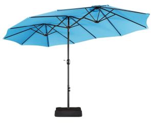 15ft Folding Patio Umbrella with Base Included, Extra Large Double Sided Parasol, Single Size, with Easy-to-Use Crank and 12 Strong Ribs. $120