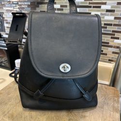 Vintage Coach Turn Key Daypack (style 9791) in black leather w/ nickel hardware
