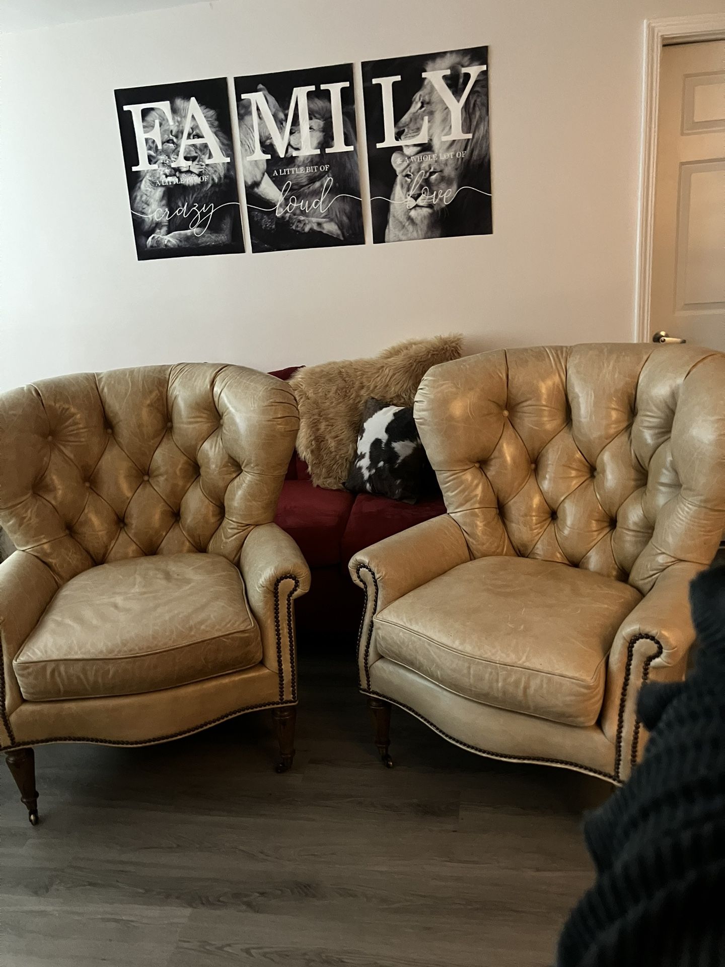 wesley hall leather wingback tufted nailhead arm chair
