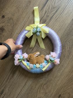 Cute Easter 10” Wreath Pastel Colors With Bunny In The Center. Good To Decorate Your Home Or Easter Hunt Easter Party Can Be Hanged Pick Up Only 