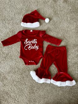 Baby Girl Christmas Outfit Santa Baby Long Sleeve Romper 3Pcs Set 3-6 Months