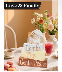 Lamb Decor,Lambs Pray Gentle Peace Wooden Sign | Sleeping Sheep Farmhouse Decor | Christian Rustic Tabletop Shelf Decor for Home Living Room Bedroom