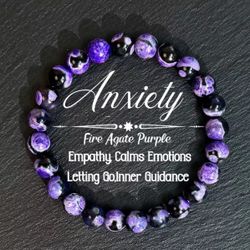 Natural stone stretch bracelet Fire Agate Purple. Calming stone. Beautiful Great gift! 