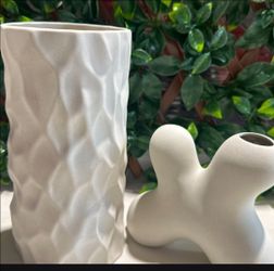 White Ceramic Vase Set of Two