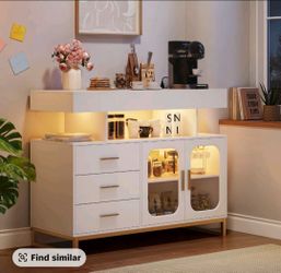 IdealHouse Modern Sideboard - Interior Storage Furniture, Household Items, Room Storage, Particleboard Build with Auto-Light, Charging Port, 3 Drawers