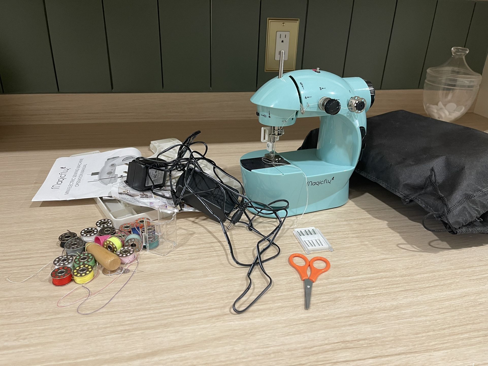 Magicfly Mini Sewing Machine with Extension Table, Dual Speed Portable Sewing Machine for Beginners with Light, Sewing Kit for Household Use, Blue