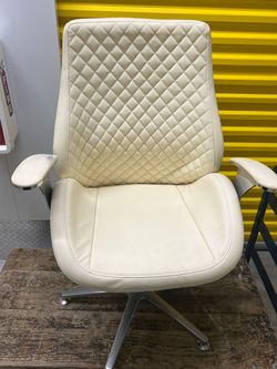 Cream Quilted Leather Office Chair