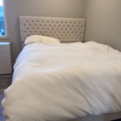 Tufted Beige Bed Frame Queen Size 