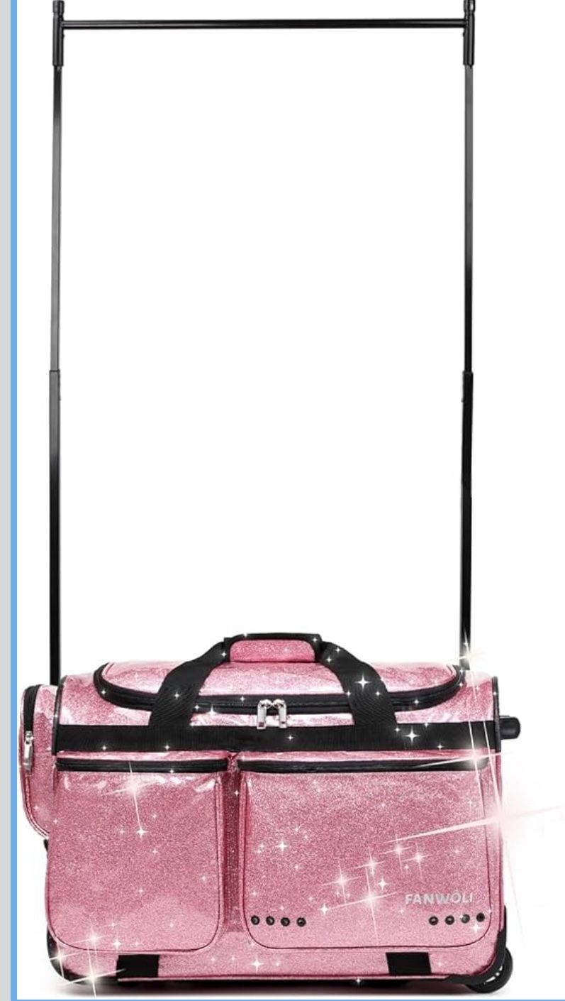 Fanwoli 23" Dance Bag with Garment Rack | Glittering Waterproof Fabric & Upgraded Stable System | Shine-Bright Collection 