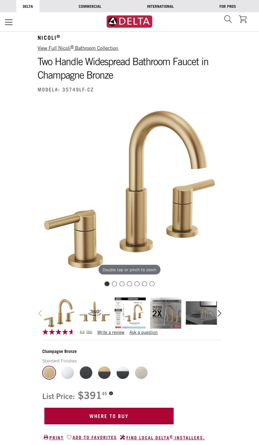 Delta Nicoli 35749LF-CZ Two Handle Widespread Bathroom Faucet in Champagne Bronze Gold