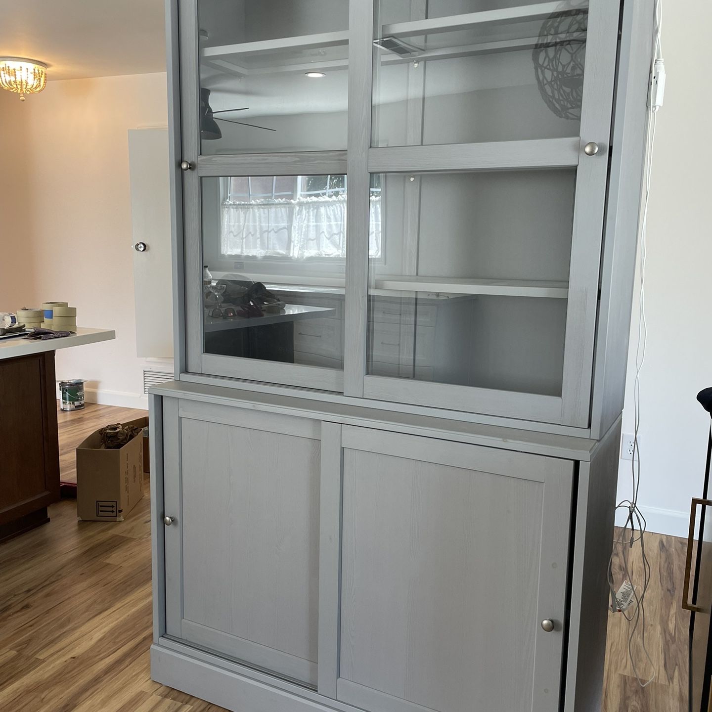 Ikea Havsta Storage Unit With Glass Doors, Solid Wood, Gray