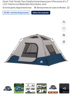 Casa camping Ozark Trail Tienda Tipo Cabaña Instantánea para 4 Personas, 8'x 7'× 54", Hecha con Materiales Reciclados, Azul