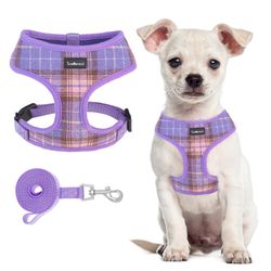 SCENEREAL Puppy Dog Harness With Leash Set For Small Medium Sized Dogs, Soft Mesh Step In Pet Harnesses And Leash, No Chock Plaid Adjustible