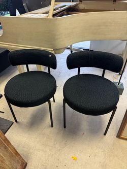 Set of 2 Black Boucle Dining Chairs